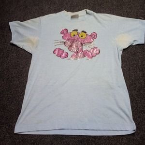Vintage 80s Pink Panther T Shirt Adult Medium Blue 50/50 HANES Streetwear‎